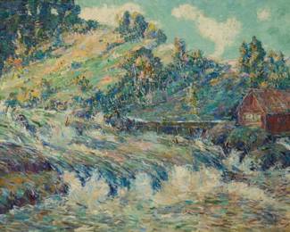 1198 William Henry Singer Jr. (1868-1943) House near a waterfall Oil on canvas Signed lower right. W.H. Singer. Jr. 32.25" H x 40.75" W Estimate: $2,000 - $3,000