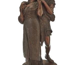 1277 Giovanni Battista Amendola (1848-1887) "Wedded," 1885 Patinated bronze Inscribed in the casting: Modelled by G.B. Amendola / from the picture of / Sir Frederick Leighton After the painting by the same title, executed in 1882 by Sir Frederick Leighton (1830-1896) Overall: 28.5" H x 13" W x 11.75" D Estimate: $1,500 - $2,500