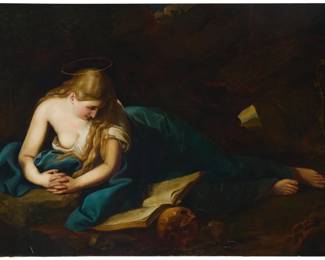 1289 After Pompeo Batoni 1708-1787 The Penitent Magdalene, 19th century Oil on canvas laid to canvas Unsigned 48" H x 72.75" W Estimate: $2,000 - $3,000