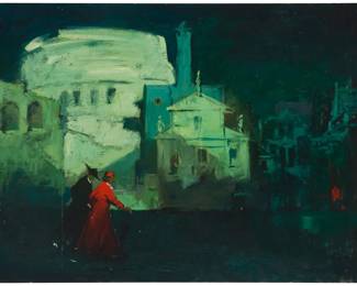 1271 Sergei Bongart (1918-1985) A cardinal and priest walking in Vatican City Oil on Masonite Unsigned 36" H x 48" W Estimate: $700 - $900