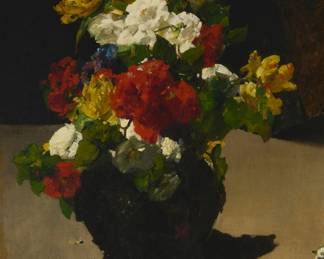 1346 Georges Jeannin (1841-1925) A still life of assorted flowers in a vase Oil on canvas laid to canvas Signed lower left: Georges Jeannin 39.25" H x 32" W Estimate: $1,500 - $2,500