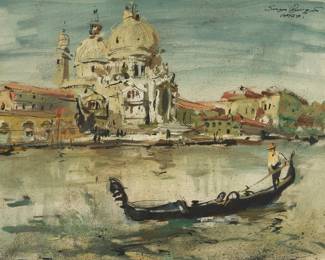 1274 Sergei Bongart (1918-1985) "Venezia" Watercolor, gouache, and ink on paper Signed and titled upper right Sergei Bongart Sight: 19.25" H x 25.75" W Estimate: $500 - $700