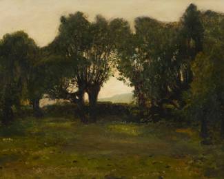 1175 Louis Douzette (1834-1924) Trees in a landscape Oil on panel Signed lower left: L. Douzette 10.25" H x 15.75" W Estimate: $2,000 - $3,000