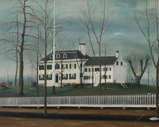 1207 J.C. Snedaker (19th/early 20th Century) Colonial home, circa 1880 Oil on academy board Signed lower right: J.C. Snedaker. 18" H x 24" W Estimate: $1,000 - $1,500