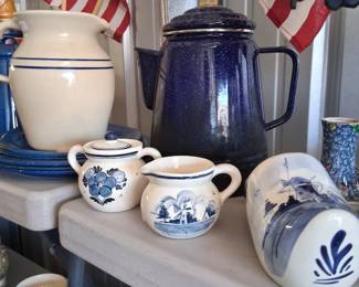 Delft and spatterware coffee pot