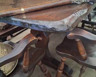 Handmade in Vermont heavy pedestal dining table and 4 chairs with bench