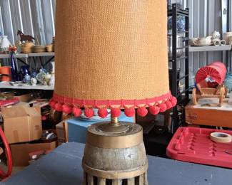The heaviest wagon wheel hub lamp and original shade Mid Century Western