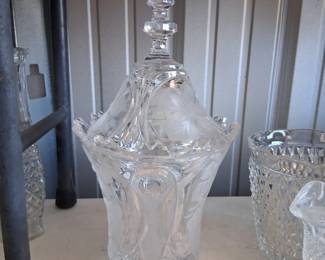 Glorious giant finial footed crystal piece.  Cannot do it justice in a warehouse