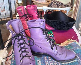 Pink and purple Justins boots.  Size 5.5 to 6