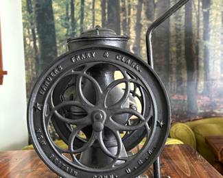 Antique Cast Iron Coffee Mill Lamp Landers Frary & Clark Crown No 20 Double Wheel