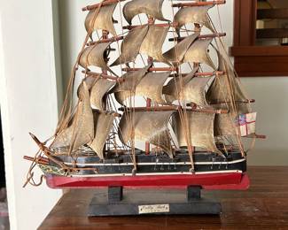 vintage wood and fabric model ship replica of the Cutty Sark 1869 clipper ship