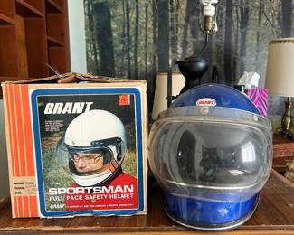 Vintage Grant Blue Motorcycle Helmet Full Face Bubble Visor Shield Original Box