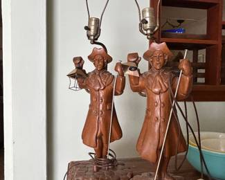 Mid-Century Americana Colonial Figurative Lamplighter Table Lamps