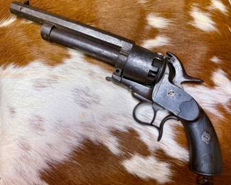 Rare Civil War era Confederate LeMat Grapeshot Percussion Revolver, serial no. 601, featuring the iconic 9-shot cylinder with center grapeshot barrel configuration. A highly sought-after collector firearm with strong Confederate and Civil War historical appeal. An exceptional opportunity for advanced arms collectors and military history enthusiasts.
