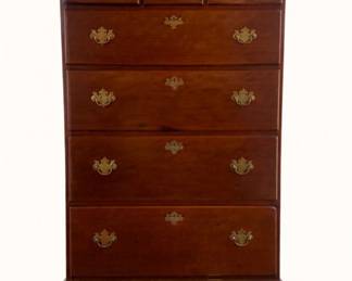 18th-century cherry tall chest with strong Richardson - Hinton - Inman family provenance, possibly originating in Maryland and descending through generations to Missouri. Constructed with square wrought nails, oak secondary wood, original locks and key, and partial original Chippendale brasses