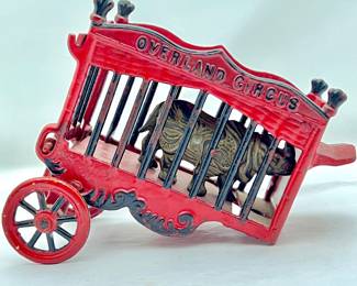 Lot #28 -Antique Red Circus Wagon "Overland Circus" with a removable Rhinoceros