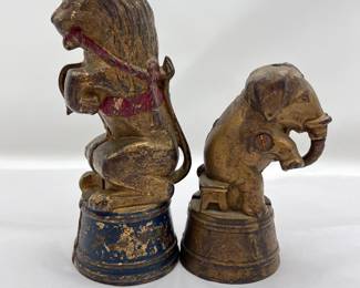 Lot #6 -Antique Cast Iron Circus Lion and Elephant Still Coin Banks (Set of 2)