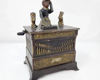 Antique 1882 Kyser & Rex Cast Iron Organ Bank Mechanical Monkey Dog Cat Bank