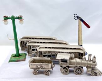 Lot #22 -Vintage Cast Iron Michigan Central Railroad Train Set with Crossing Signal & Street Lamp