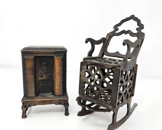 Antique Cast Iron Still Banks Majestic Stove Arcade & Stevens ? Rocking Chair Pat July 1898