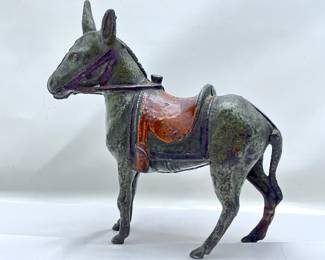 Lot #2 -Antique Cast Iron Donkey Mule Still Coin Bank w/ Original Painted Saddle Detail