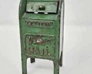 Antique Hubley Cast Iron U.S. Mail Standing Mailbox Bank Green Original Paint