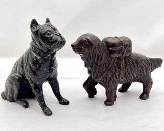 Lot #16 - Set of Two Antique Dog Still Banks- Cast Iron Boxer Bulldog ~ Saint Bernard