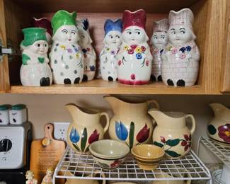 Betsy jug collection and Watt Pottery