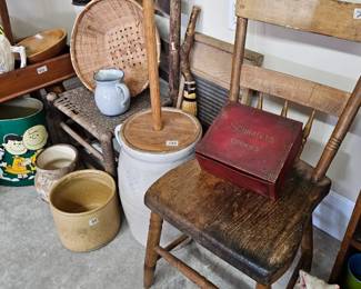 Old chais, pottery butter churn