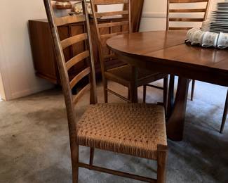 Mid Century Gio Ponti style Ladderback chairs w/hand tied woven seats