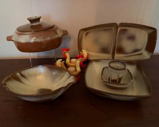 1940/50's Frankoma Pottery Desert Gold w/ 1960's Howard Holt pair candleholders