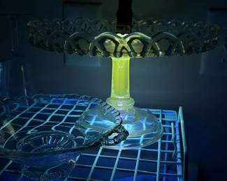 Lots of glowing glass. Uranium. Magnesium. Vaseline. Bring your own light to test.