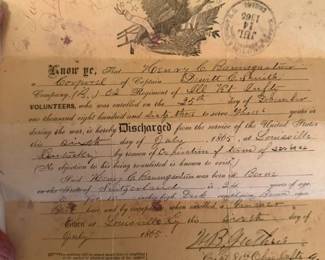Civil War discharge papers.