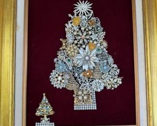 Vintage fashion jewelry Christmas tree wall art. 