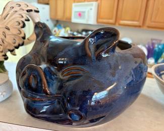 Adorable Glazed pottery pig for planting 