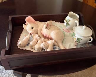 Sweet Mama Pig and her babies ceramic figurines 