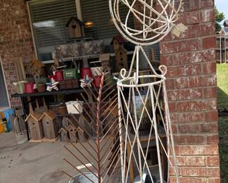 Vintage French Style Trellis with spinning orb and arrow garden statue