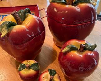 Ceramic Apple canister sets and matching salt & peppers