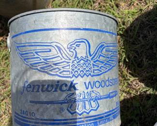 Vintage Fenwick Woodstream Minnow bucket eagle Emblem Galvanized 