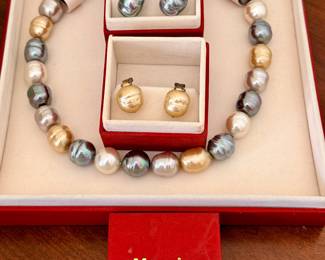 Majorica baroque pearl necklace and earrings