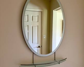 Wall Mirror with Glass and Metal Shelf