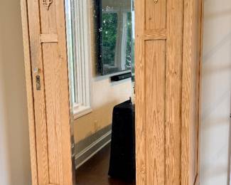 Tall Vintage Pine Wardrobe with mirrored door
