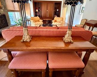 Fremarc Designs Console Table & Upholstered Ottomans