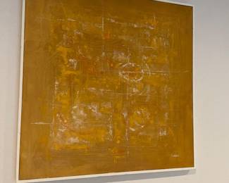 Painting resembles abstract works by Indian modernist V. S. Gaironde known for layering golden canvases with subtle textures