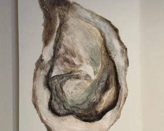 Oyster shell on beige, coastal, graphic art