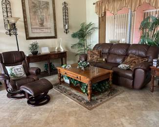 Leather couch and leather chair, coffee table and sofa  table