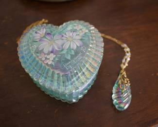 Fenton Hand Painted Trinket Box with Necklace