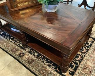 Theodore Alexander castle, Bromwich, antique wood coffee table 36, X 63X 20.5 H.