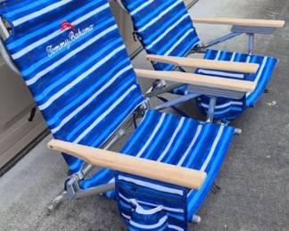Tommy Bahama Blue Striped Beach Chair Pair Foldable Portable