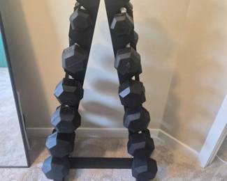 210lb Hex Dumbbell Set with Space Saving A Frame Rack